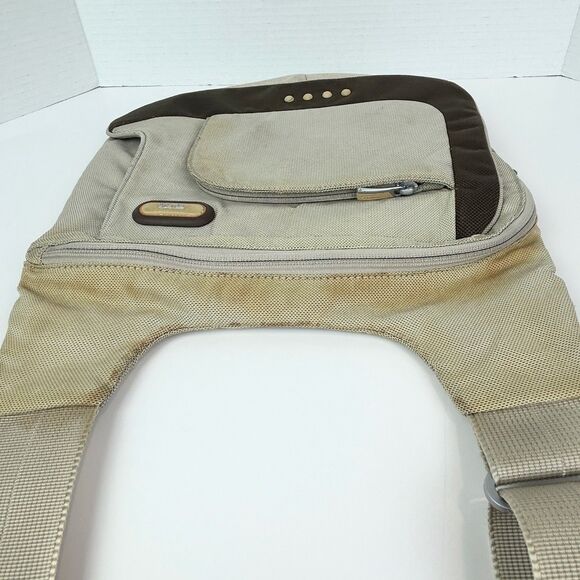 Tumi T Tech Flow Flap Crossbody Bag Nylon Beige Travel Handbag Messenger Purse - Picture 14 of 16